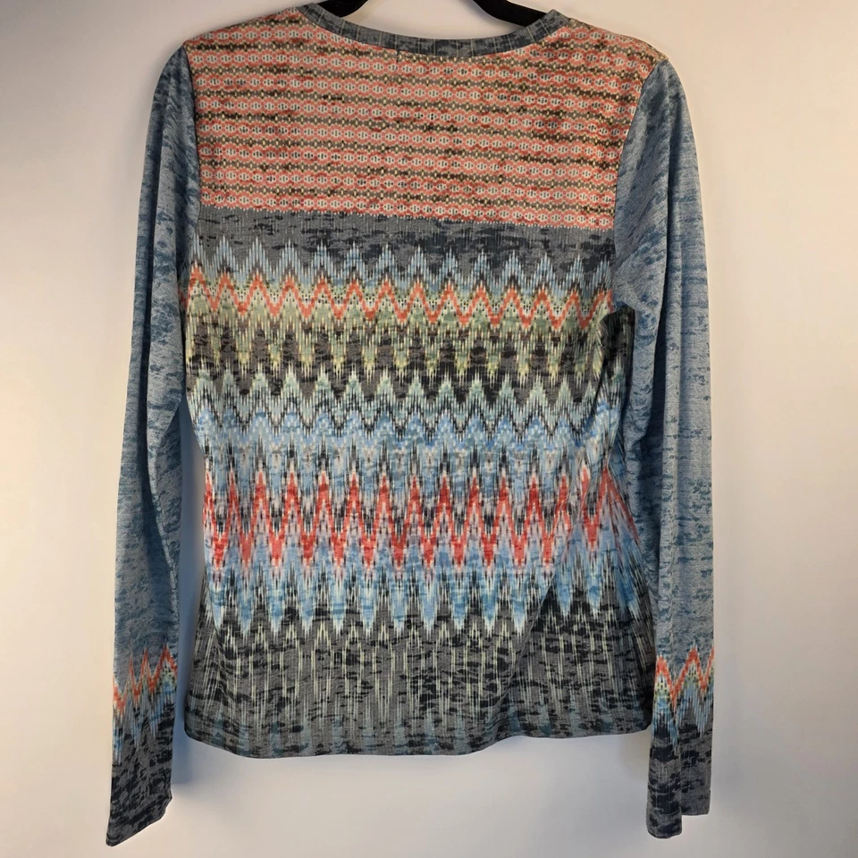 prAna Lottie Top Long Sleeve Shirt Organic Cotton Blend Women's Sz M Abstract  - Image 2 of 4