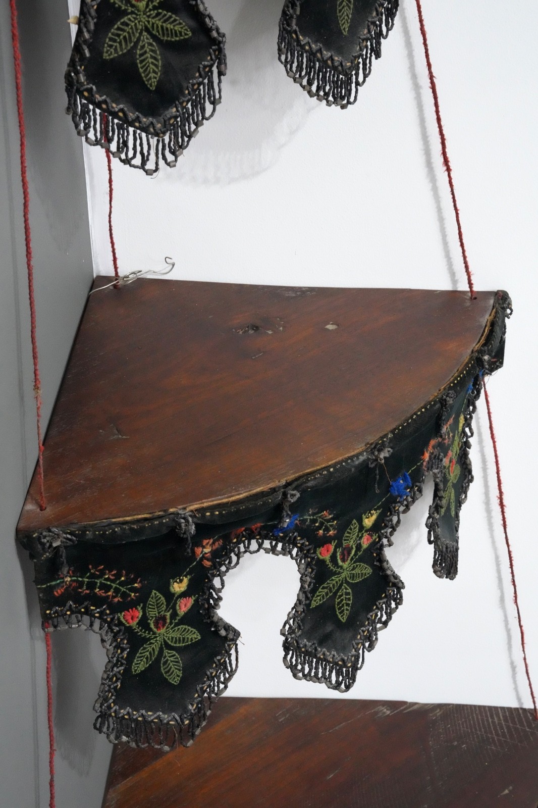 Victorian Antique Walnut Etagere Beaded Fridge hanging corner Display Stand RARE