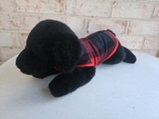Russ Berrie Black Lab Puppy Plush Stuffed Animal Red Plaid Coat