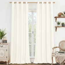 Ivory Linen Curtains 84 Inch Length for Living Room, Faux Linen Textured Ligh...