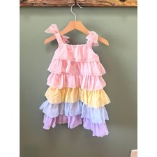 Juno Valentine by Janie and Jack Girls Pastel Rainbow Tiered Tulle Dress Size 4