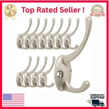 12 Pack Silver Coat Hooks Wall Mounted with 24 Screws Retro Double Hooks Uti...
