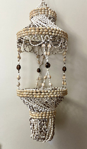 Vtg 36” Cowrie Sea Shell Hanging Plant Holder Chandelier Tiki Macrame Hippie 70s
