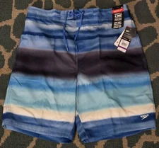 Speedo Mens Tech Volley Swim Trunks UPF 50+ Comfort Line Blue White XXL Msrp$59