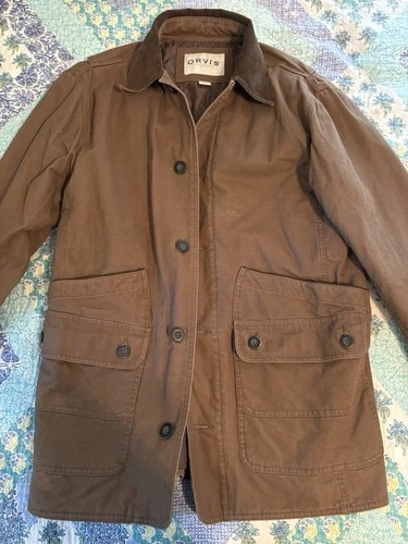 Orvis Jacket Mens Medium  Brown  Chore Coat Barn Quilt Lined  