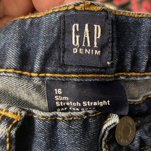 GAP Denim Boys size 16 Slim stretch Straight legs 5 Pockets Dark Wash EUC - Picture 5 of 10