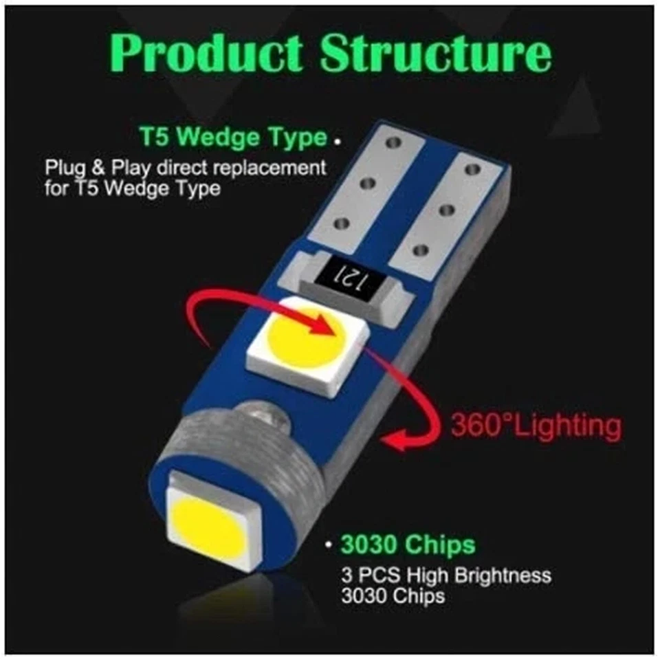 10X T5 Led Bulb Car Lights Cluster Light Auto License Lamp 12v 3smd Pcb Canbus - Image 4 of 4