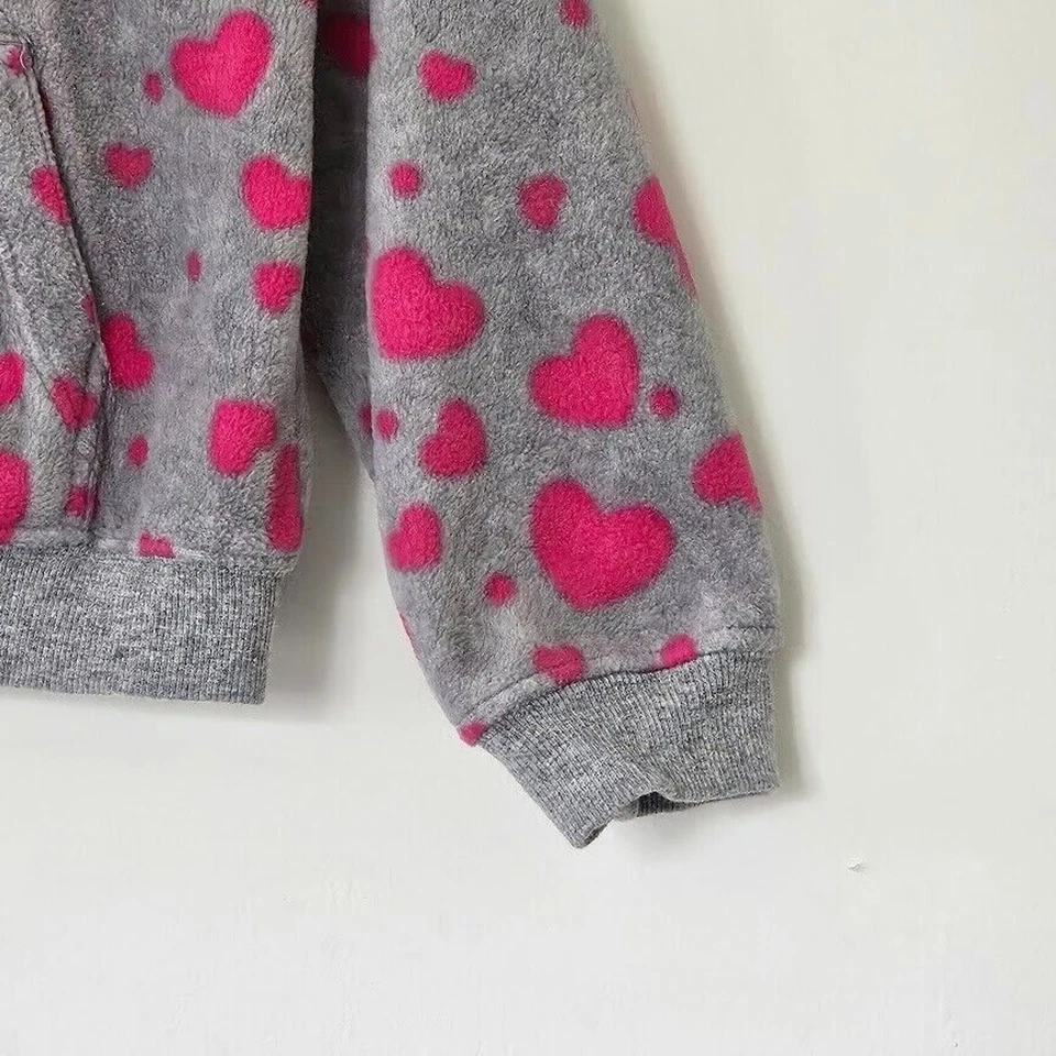 Gymboree Girls Long Sleeve Zip Grey Heart Print Futshia Fleece Sweater Hoodies S - Image 4 of 4