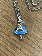 Disney Alice in Wonderland Pendant Necklace with Chain Enamel Over Silver Tone