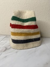 Vintage Knit Outerwear Wool Hat Cream Multicolor Stripe Made In USA