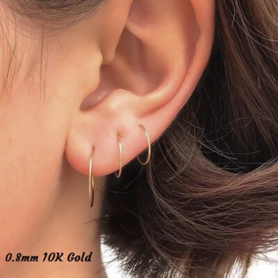 Real Gold Sleeper Earrings, 10K Solid Gold Huggies, Gold Filled