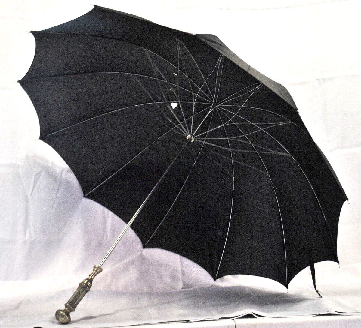 Antique Walking Stick Umbrella Parasol Nickel Silver Handle