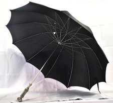 Antique Walking Stick Umbrella Parasol Nickel Silver Handle, Gokul Ribs