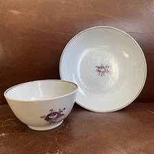 Antique Chinese Export Porcelain Tea Cup Bowl Saucer Puce Plate 18th or 19th c.