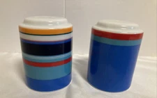 DKNY Lenox URBAN ESSENTIALS WHITE Salt and Pepper Shaker Set Colorful Stripe