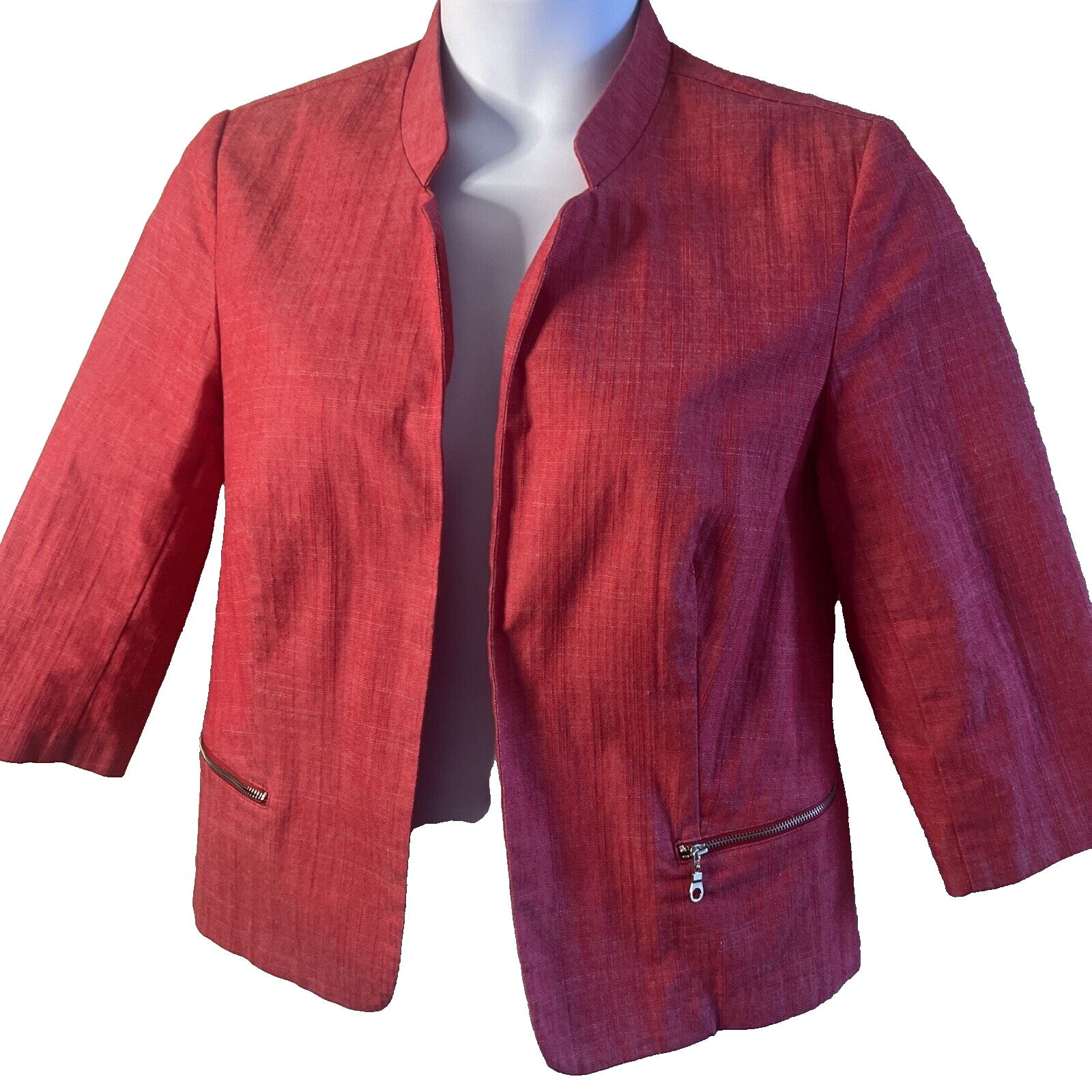 Blazer Coat Open Front Lined Zip Pockets Red Women Size Large Roz & Ali-image