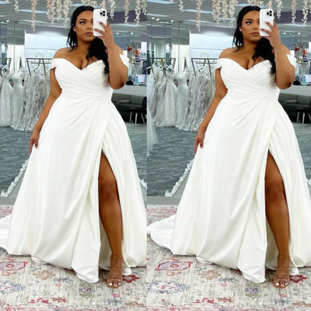 Plus size top satin wedding dresses