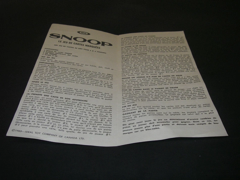 Juego de cartas vintage marcado Snoop 1965 por Ideal Toy reglas de repuesto bilingüe Foto 3 de 3