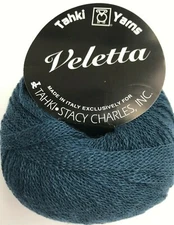 Tahki Stacy Charles VELETTA #6 Dark Teal Blue Ribbon Tape Yarn Wool 50g Italy