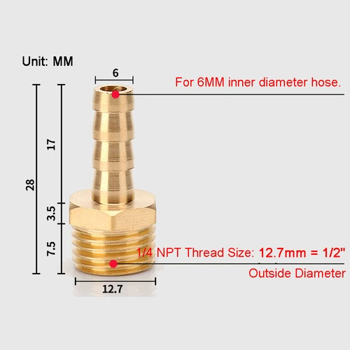 Paquete de 20 accesorios de manguera de aire, adaptador de tubería macho de 1/4"" de barba x 1/4"" NPT 15 PIEZAS - Imagen 3 de 10