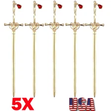 5x Gold Hairpins Sword Shape Hair Stick Ruby-Pendant Chopstick Headdress HOT