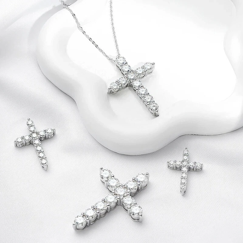 1ct Cross Religious Necklace Diamond Test Pass Lab-Created VVS1/D/Excellent - Image 2 of 4