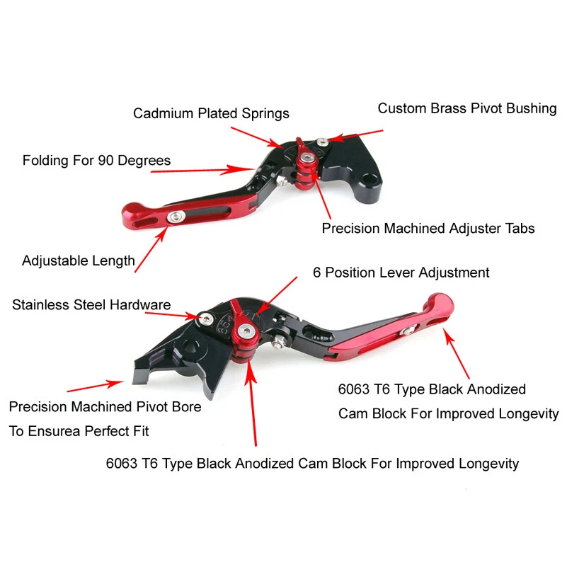 Adjustable Folding Extendable Brake Clutch Levers For BMW K1200 R1200 Red #3 - Изображение 2 из 2