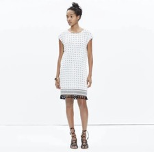 MADEWELL WHITE & BLACK GEO PRINT SCATTERBLOCK TASSEL SHIFT BOHO DRESS SIZE: S