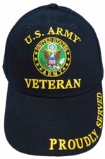 CP00114 Black U.S. Army Veteran "Proudly Served" Cap OFFICAILLY LICENSED
