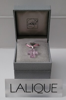 Lalique Crystal Cross Necklace Pendant Pink & Silver Clip With