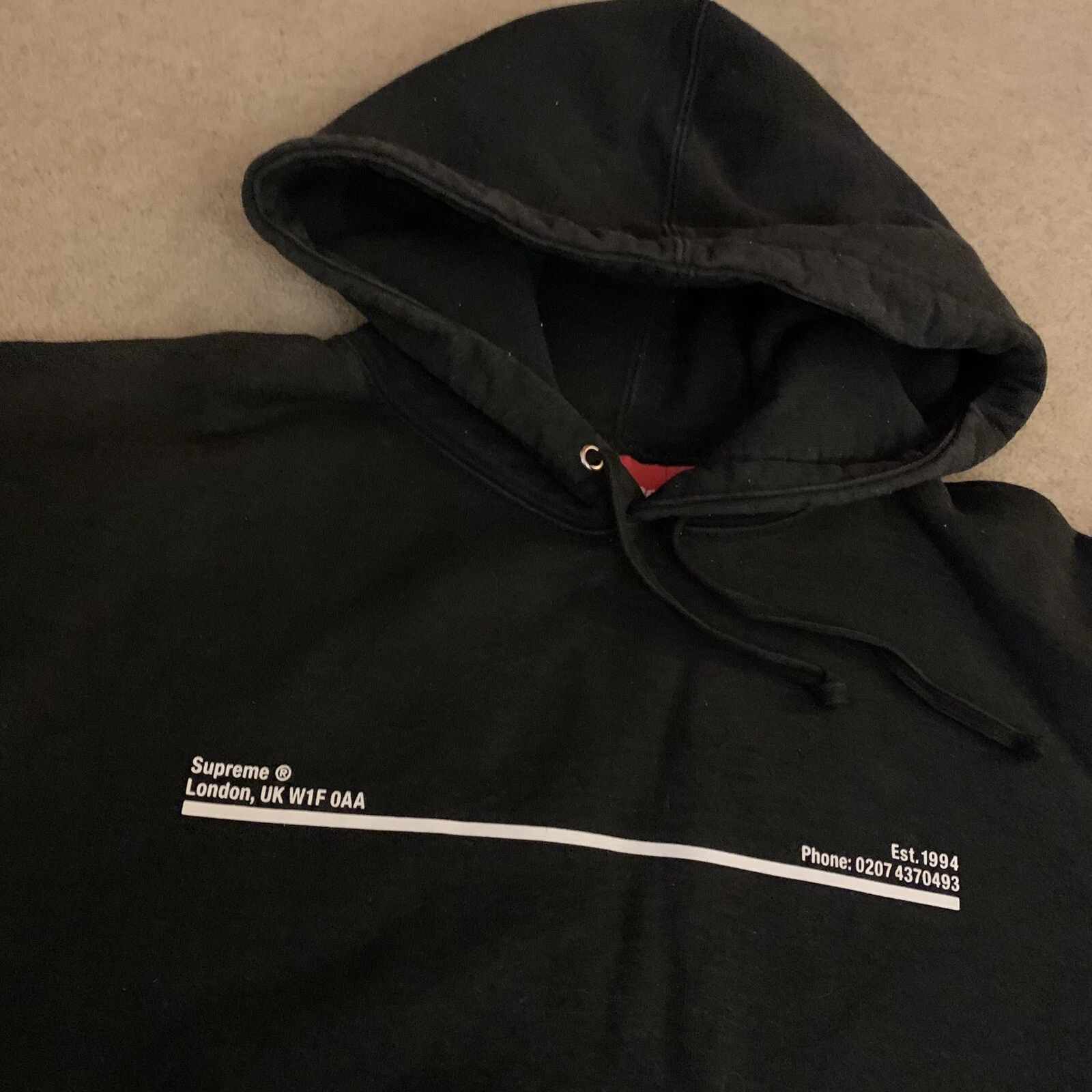 Felpa con cappuccio Supreme Shop nera London taglia media spedizione gratuita UK