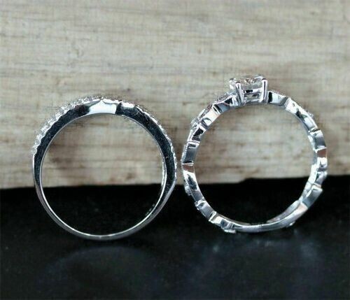 2.00CT Round Cut VVS1 Diamond 14K White Gold Plated Bridal Set Engagement Ring - Picture 4 of 8