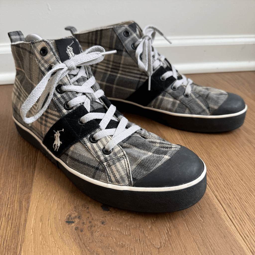 PONY Sneakers alte Polo Ralph Lauren grigio a quadri in flanella 10