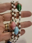 Antique 50"L Milkglass & Colorful Art Glass Beaded Flapper Chain Link Necklace