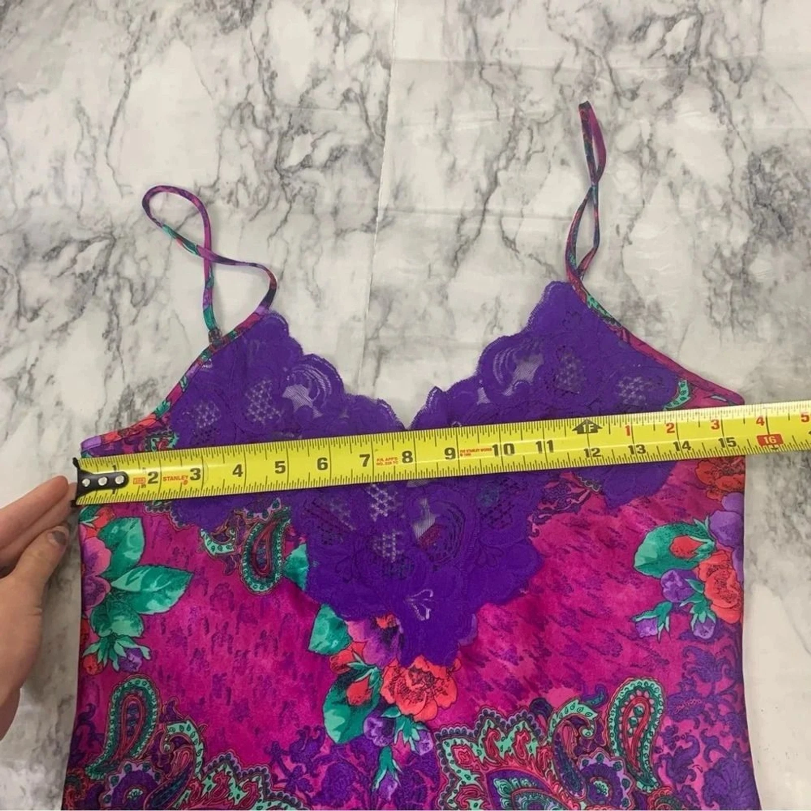 UNDERCOVER Abito slip Victoria’s Secret etichetta oro viola pizzo stampa floreale petite