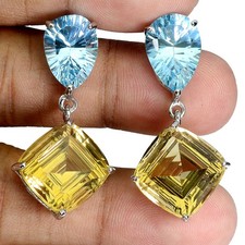925 Sterling Silber Ohrringe Birne Schweizer Blau Topas 44ct Citrin Handmade Gem