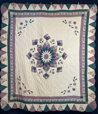 Vintage Handmade Beautiful Star Medallion Pattern Multicolored Quilt 254x219 cm