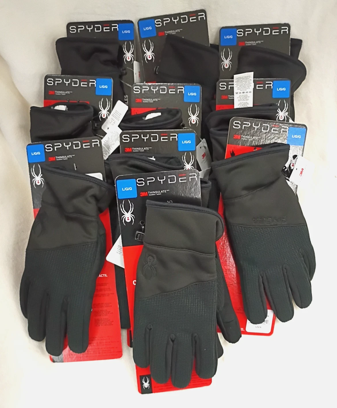 Spyder Core Knit Gloves Large Black Leather Palm Lot of 10 Unisex Men’s Women’s