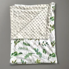 Boritar Floral Leaf Baby Blanket Soft Plush Minky Dotted White Backing 30x40 New