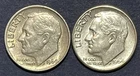 2 Roosevelt Dimes.  1 Each- 1964-P, 1964-D. 90% Silver. Maybe XF Or Better.