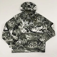 Huk Fin Hoodie Mens L / XL Green Mossy Oak Hydro Freshwater Performance Fishing