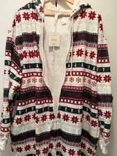 NWT Fabletics Cozy Fleece Hooded Holiday Fair isle Print One Piece Sz XXL/1X