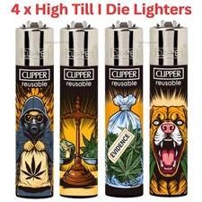 4 x Clipper Lighters HIGH TILL I DIE Rare Design Full Set Gas Refillable Flint