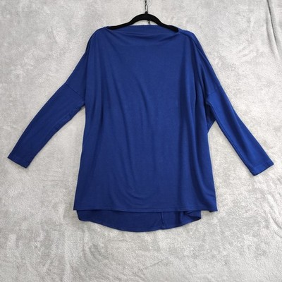 Bryn Walker Top S Adria French Terry Knit Boat Neck Sleeve Tunic Royal Blue Boxy