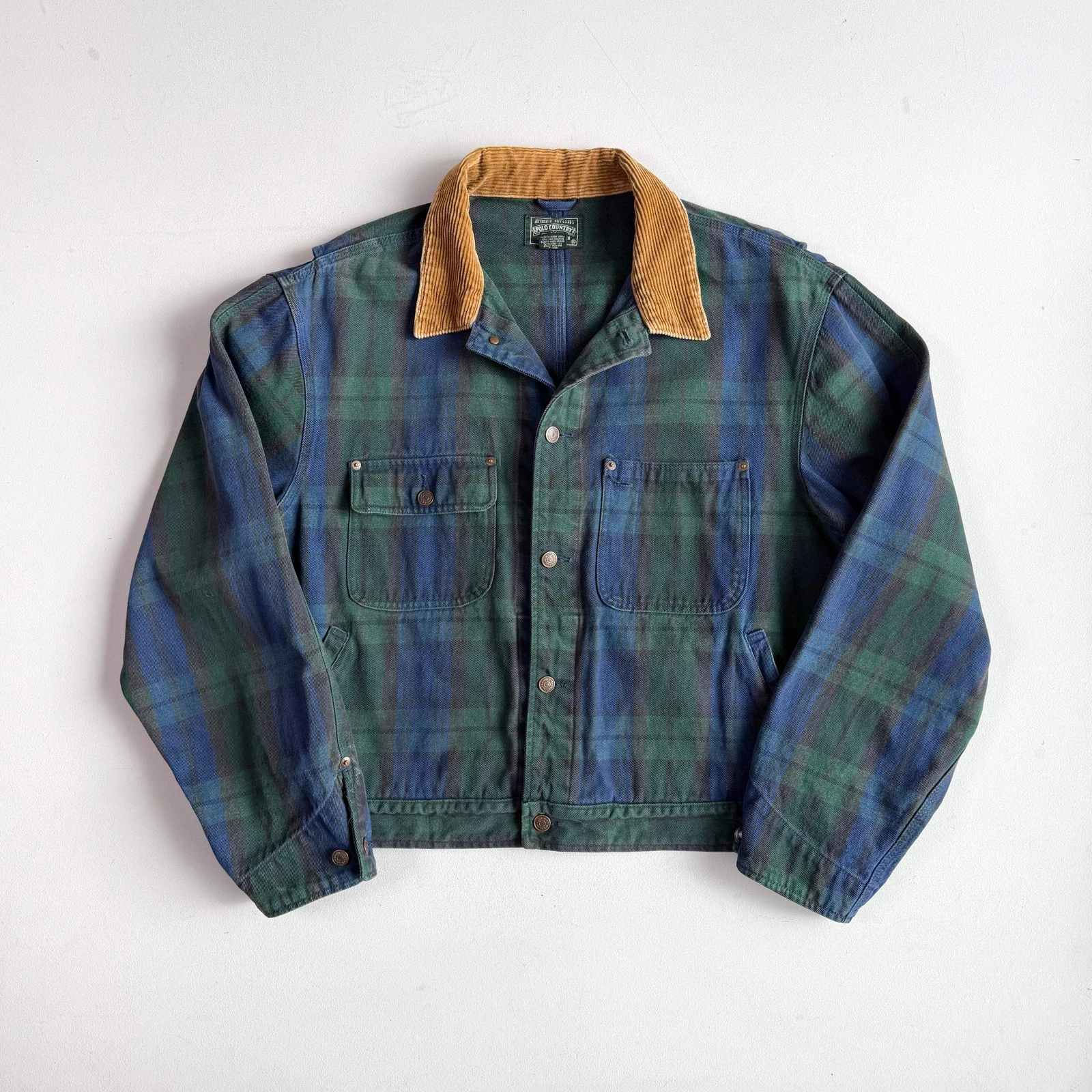 VNTG Ralph Lauren Polo Country (XL) Black Watch Denim Western Trucker Jacket - product detail image 1