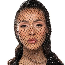 Women Head mask Chain Rhinestone Fishnet Fish hat Jewel Fashion Headwear 250361