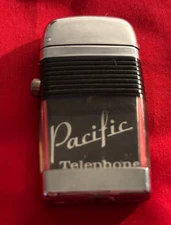Vintage Scripto Vue Lighter PACIFIC TELEPHONE Black / Silver Great Shape