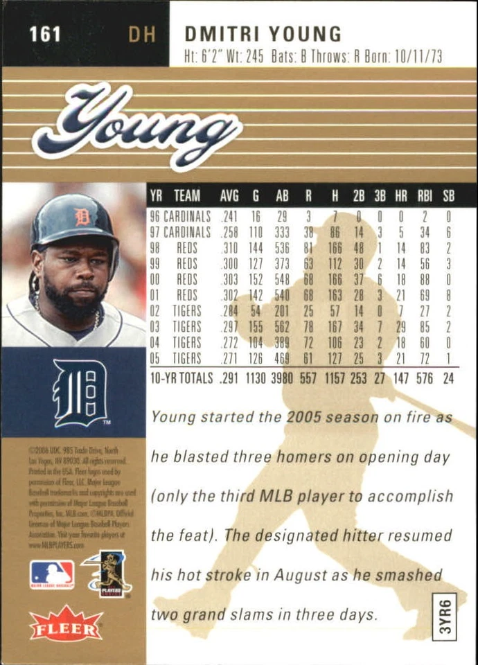 2006 Ultra Gold Medallion #161 Dmitri Young - BB - Image 2 of 2
