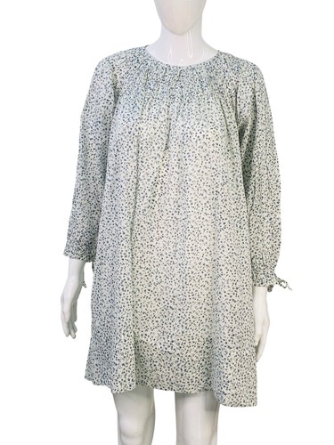 Doen Femmes Boho Imprimé Floral Coton Blanc Plissé Court Mini Robe Taille M - Photo 5 sur 15