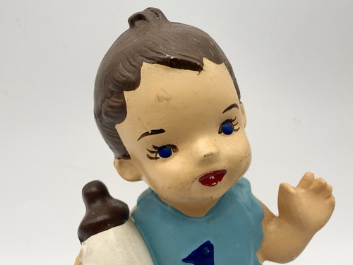 Vtg Wilton Blue Baby First 1st Birthday Brunette Cake Decoration Topper 4.5"H